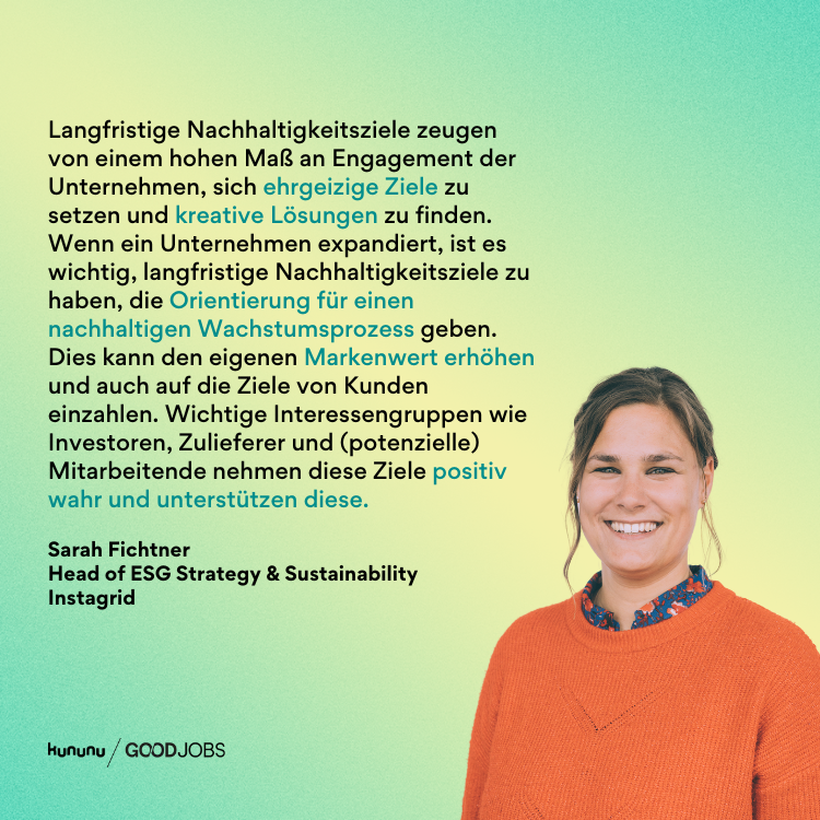 Zitat von Sarah Fechtner (Instagrid) zur Relevanz von nachhaltigkeitszielen